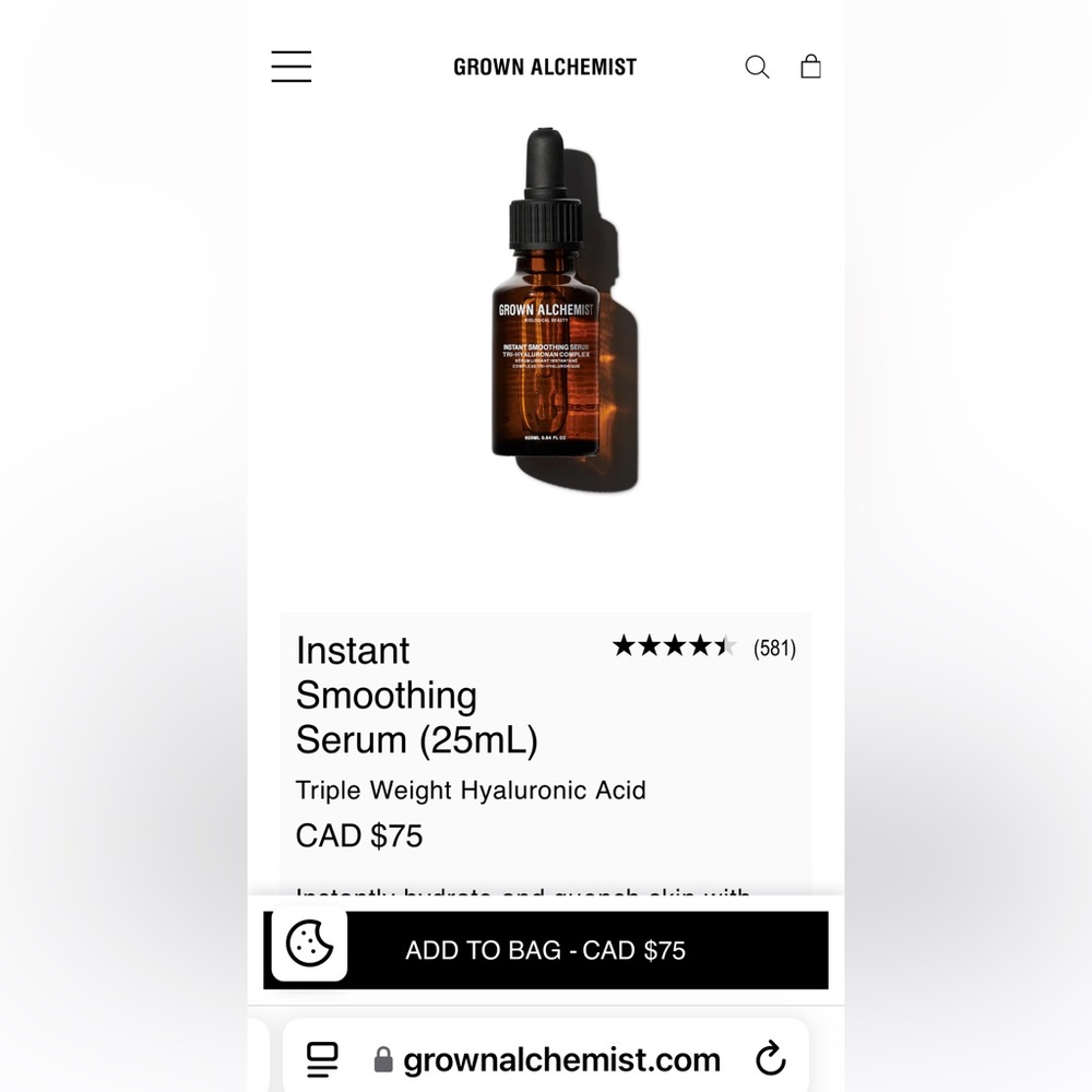 BNIB GROWN ALCHEMIST INSTANT SMOOTHING SMOOTHING SERUM
